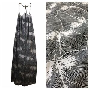 Banana Republic Black White Palm Leaf Print Maxi Dress
